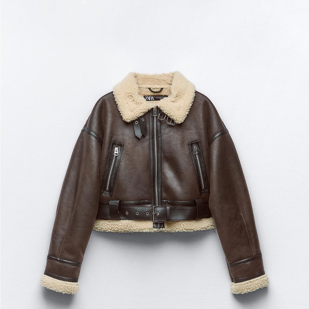 Zara Brown Shearling Leather Jacket